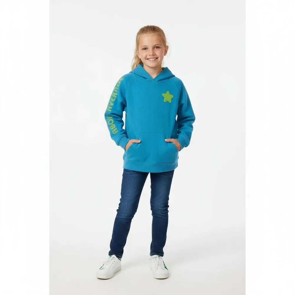 Above Average Glitter Blue Hoodie Sweatshirt Girls Medium Pullover Casual Cozy